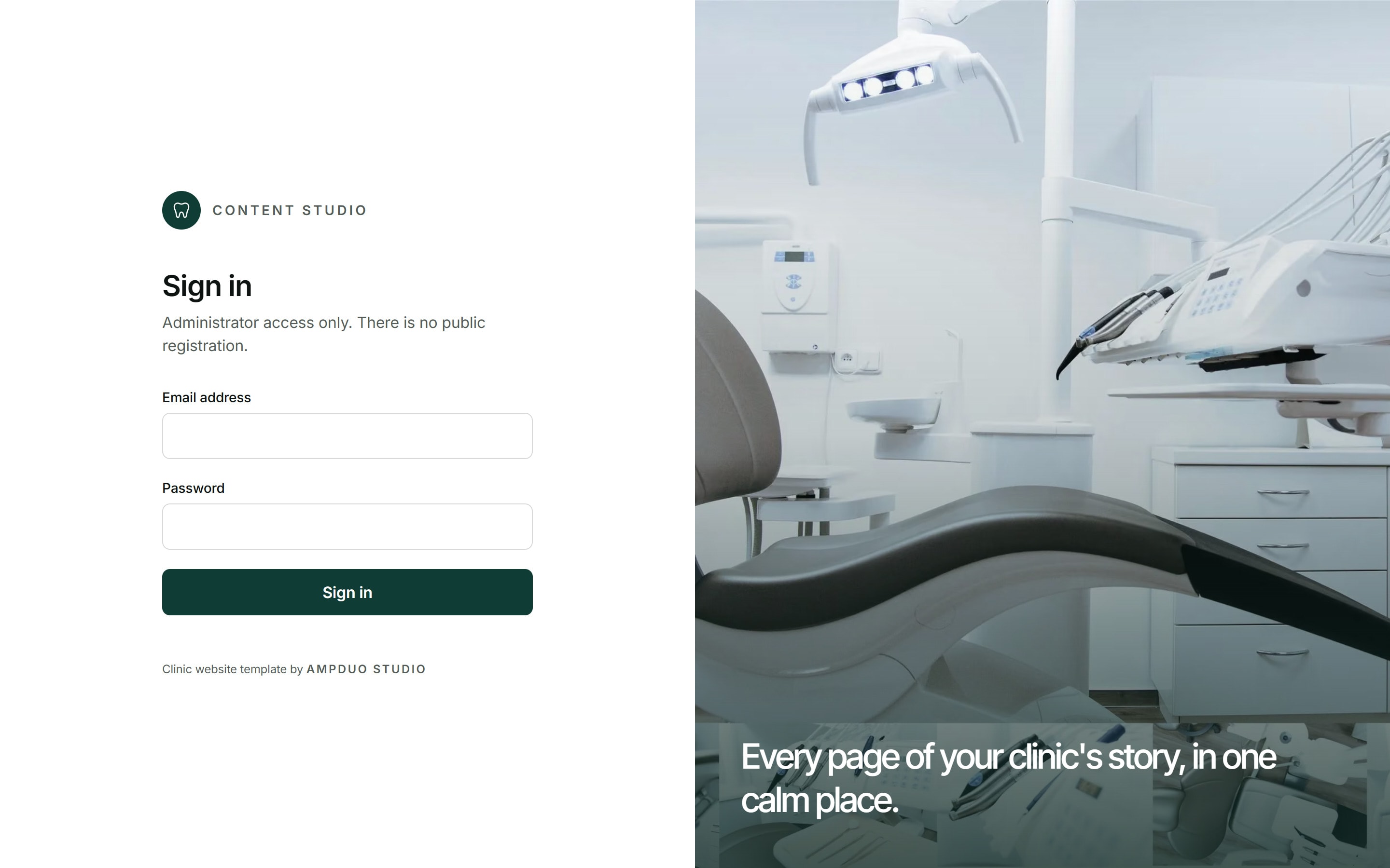 Aurel Dental content studio sign-in screen for clinic staff