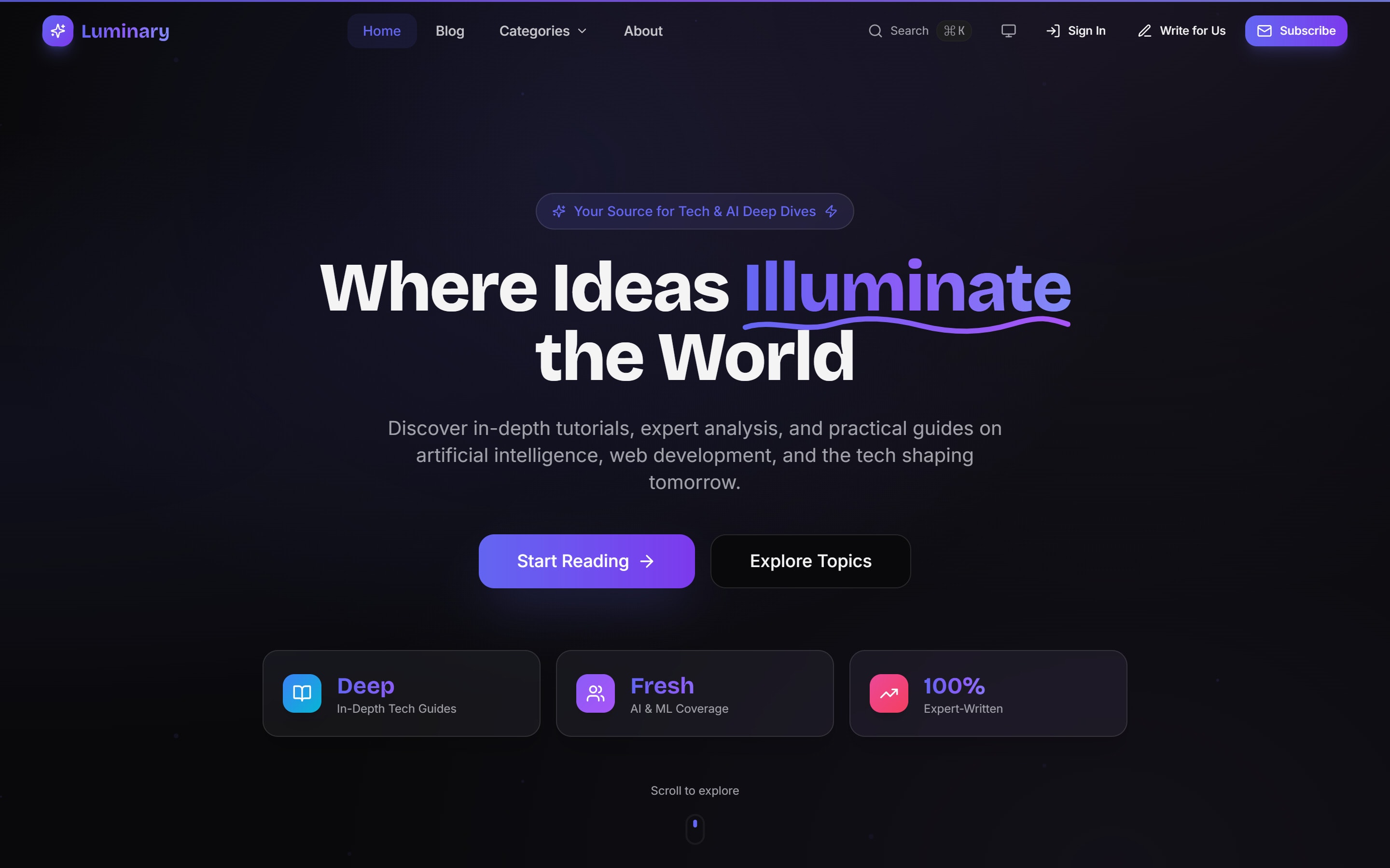 Luminary homepage: where ideas illuminate the world