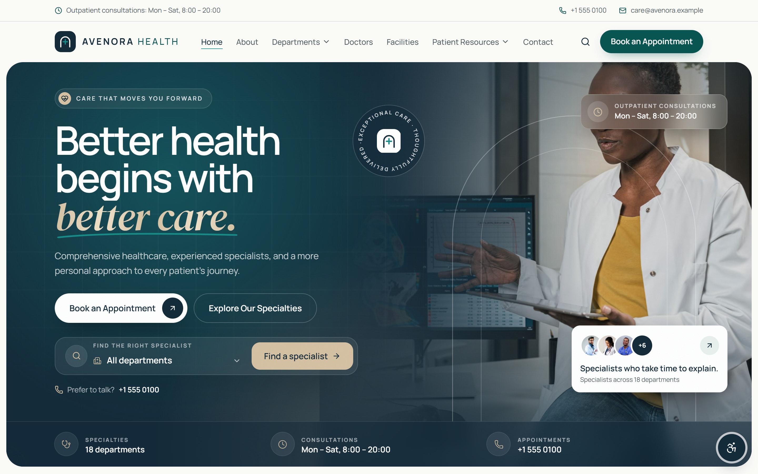 Avenora Health hospital homepage hero: better health begins with better care